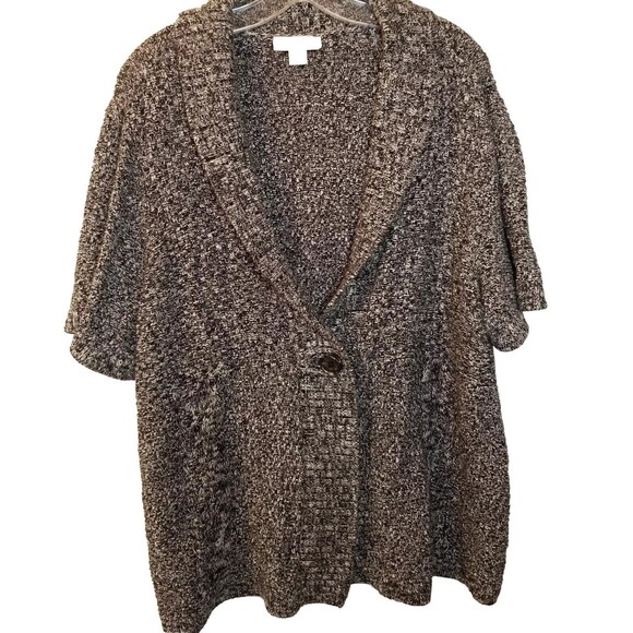 CJ Banks Sweater Womens Plus Size 3X Black White Cardigan Fall Short Sleeve - Picture 2 of 11